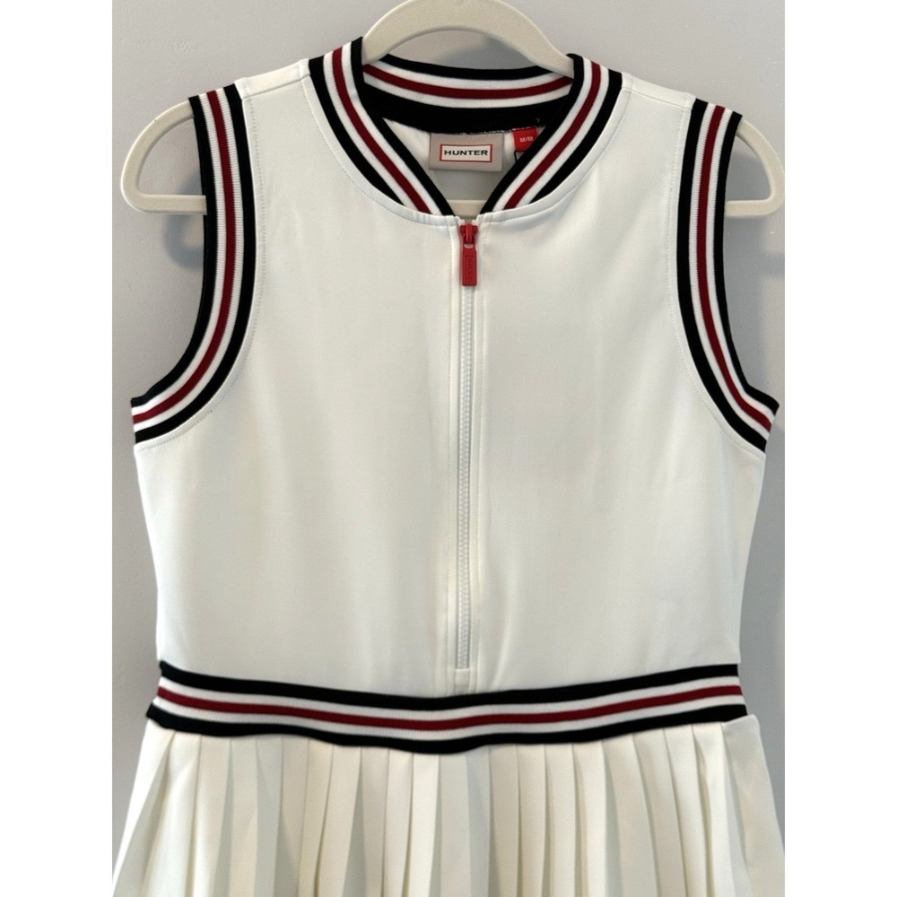 NWT Hunter Pleated Tennis Dress Mini Front Zip Sleeveless White Varsity Preppy M - Picture 6 of 12